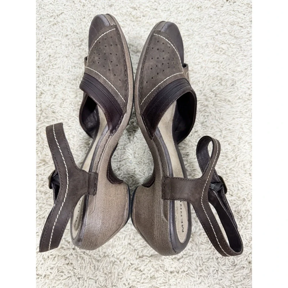 Merrell Womens Luxe Strap Coffee Brown Leather Slingback Open Toe Sandals Size 9